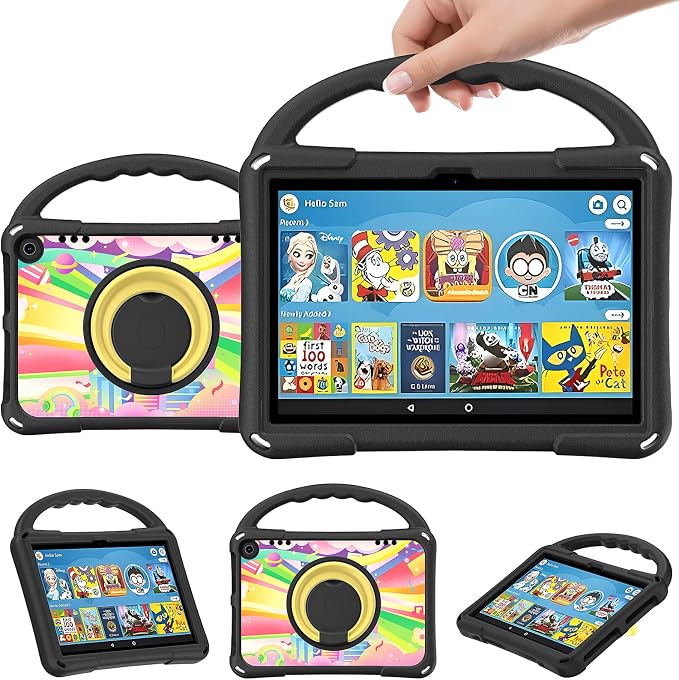 8 Tablet Case for Kids (12th/10th Generation2024/2022 Release) Ubearkk Rotating 360 Kickstand Lightweight Shockproof Protective Case CoverBlack