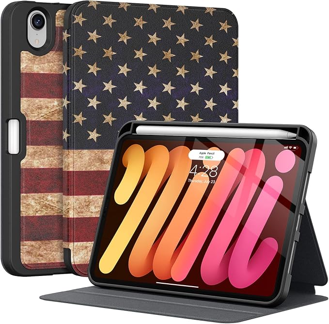 Case for iPad mini 7 (A17 Pro) 2024/Mini 6 2021 8.3-Book Black | Slim Lightweight Folio Stand Case Auto Wake/Sleep Soft TPU Back Cover with Pencil Holder for iPad mini 7th/6th Generation