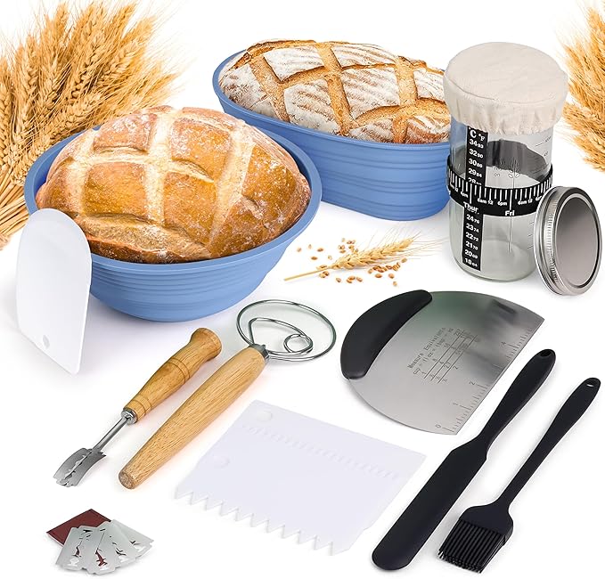 Wild Sky Co Sourdough Starter Kit For Beginners, Complete Bread Making Kit With Banneton Proofing Basket, Silicone Sourdough Baking Supplies, Beginner Sourdough Starter Kit, Sourdough Kit