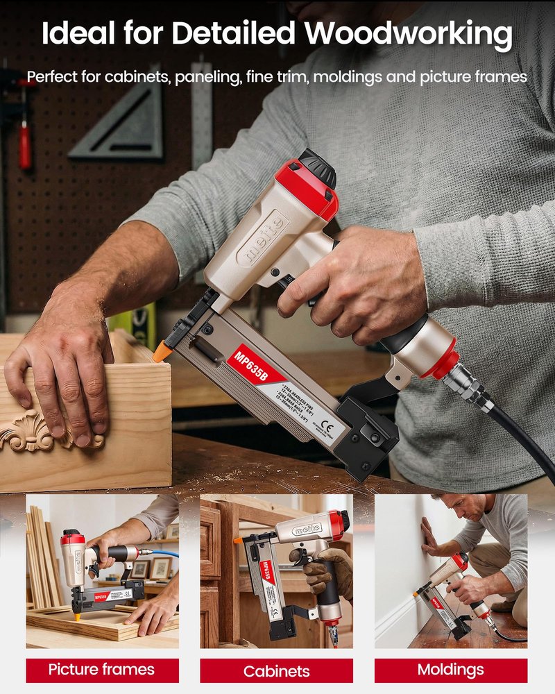 meite MP635B Pin Nailer with 6000 PCS Pin Nails (1/2", 5/8", 3/4", 1", 1-3/16", 1-3/8"), Pneumatic 23 Gauge Pin Nailer, Fits 1/2" to 1-3/8" 23 Gauge Pin Nails, Ideal for Paneling, Small Trim