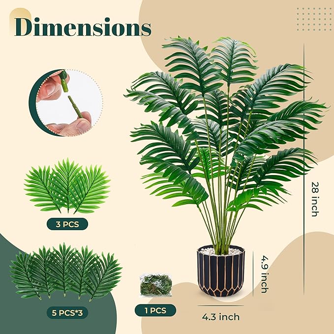 Der Rose Fake Plants Tall 28'' Artificial Palm Tree Faux Plants Indoor for Living Room Home House Decor
