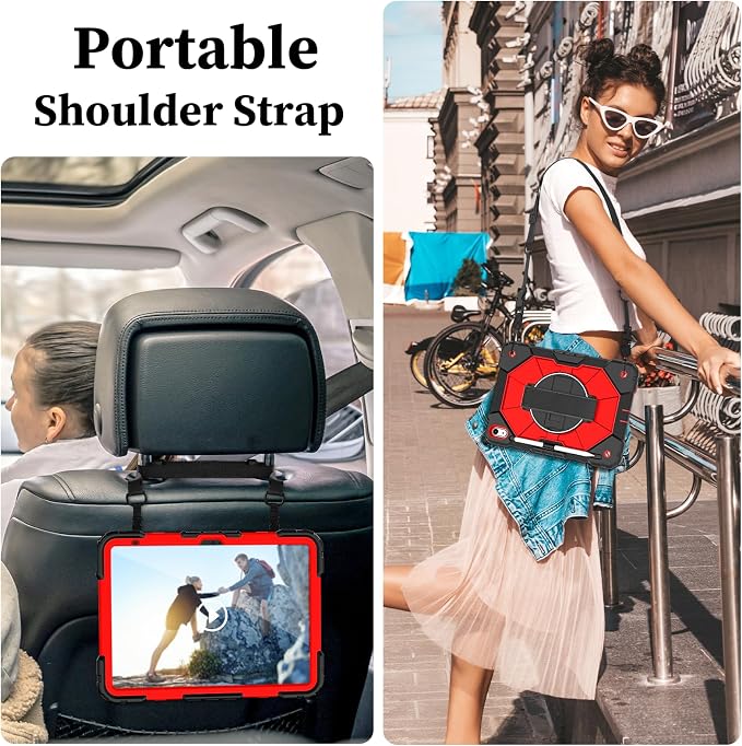 Nitupai Case for iPad 10th Generation 10.9 Inch 2022 / iPad A16 Case 11 Inch 2025 with Screen Protector 10th Gen Cover for Kids Pencil Holder 360° Rotating Stand Shoulder Strap Black Black