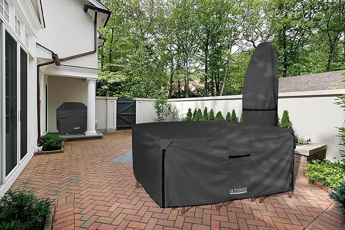 ULTCOVER 600D Tough Canvas Heavy Duty Square Patio Table and Chair Cover - Waterproof Outdoor General Purpose Furniture Covers 54 inch, Black