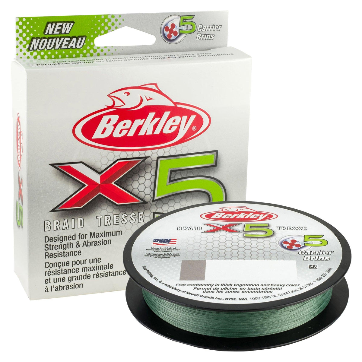 Berkley x5 Braid Superline, Crystal, 15-Pound Break Strength, 328yd Fishing Line, Suitable for Freshwater and Saltwater Environments, Low-Vis Green, 2188yd