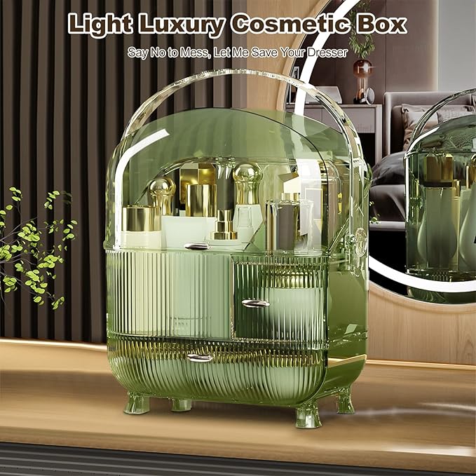 Ergocar Multi-Function Make Up Case Dustproof Cosmetic Storage Box,Cosmetics Skin Care Products Portable Retro Series Case - Wild Green