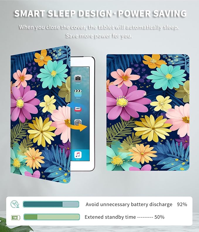 Case for Kindle Fire HD 10 &amp 10 Plus Tablet 10.1 (13th/11th Generation 2023/2021 Release) Lightweight Slim PU Leather Adjustable Multi-Angle Smart Shell Cover with Auto Wake/SleepA Flowers Art