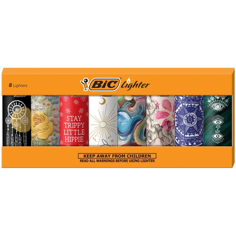 BIC Pocket Lighter, Special Edition Bohemian Collection, Assorted Unique Pocket Lighter Designs, 8-Pack (Colors May Vary)