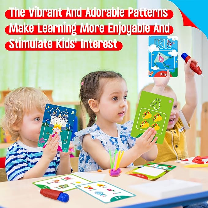 36 PCS Alphabet & Number Water Cards, Double-Sided Drawing Card- Letters ABC, Numbers 123, First Words, Early Learning Tool for Kids (2 Water Pens Included)