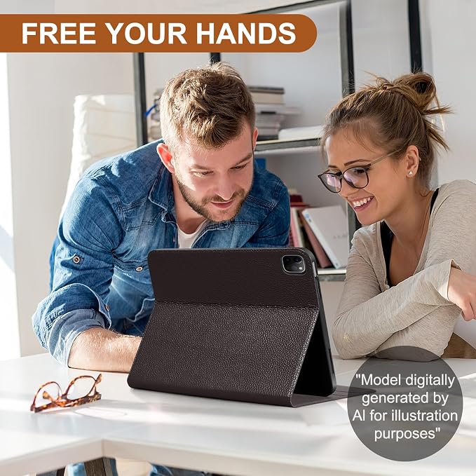 Genuine Leather Case for iPad 11th Gen 11/10th Gen 10.9 Black | Pencil Holder Adjustable Stand Auto Wake/Sleep Shockproof