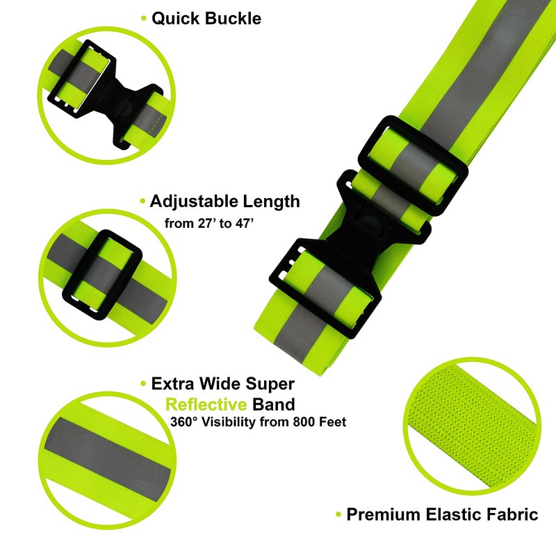 HiVisible Reflective Belt for Running - Army PT Gear (10 x Green)