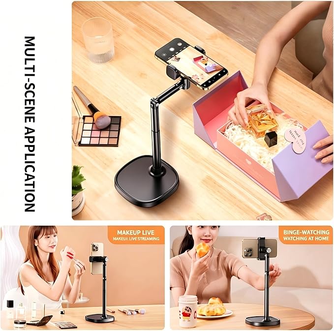 Adjustable Cell Phone Stand360° Rotating Lifting Mobile Phone Holder | for DeskVideo Recording HomeOffice Compatible with All iPhone for Galaxy