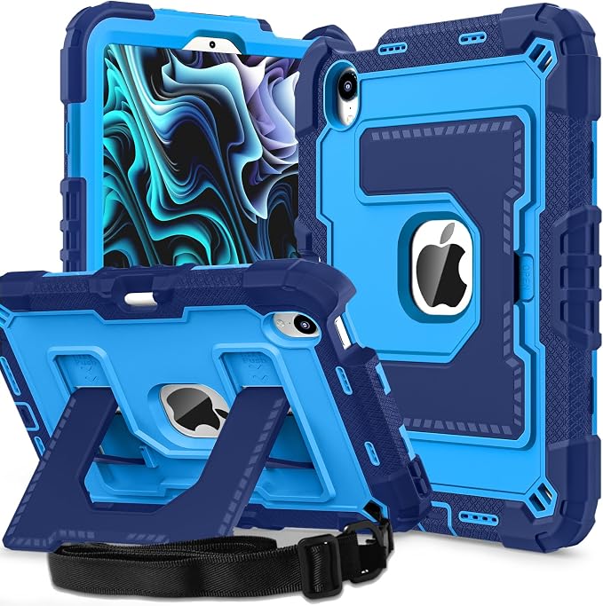 Kids Case Compatible with iPad mini 7 A17 pro 2024 Mini 6 8.3”Colorful Shockproof Case with Pencil Holder and Adjustable Big StandHandle Strap for iPad mini 6th 7th Gen