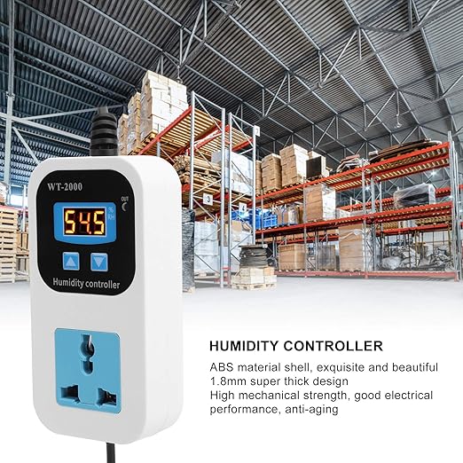 Digital Humidity Controller Humidity Detector Controlling Device, Air Humidity Controller with LCD Display, Humidity Moisture Controlling Switch Socket for Home Warehouse Greenhouse(US Plug)