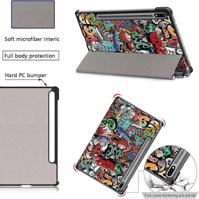 Case for Samsung Galaxy Tab S8 Plus 12.4 2022/S7 FE 2021/S7 Plus 2020 (SM-X800/X806/T730/T733/T736/T738/T970/T975/T976) Lightweight Tri-Fold Stand Thin Cover Auto Wake/Sleep Almond Blossom