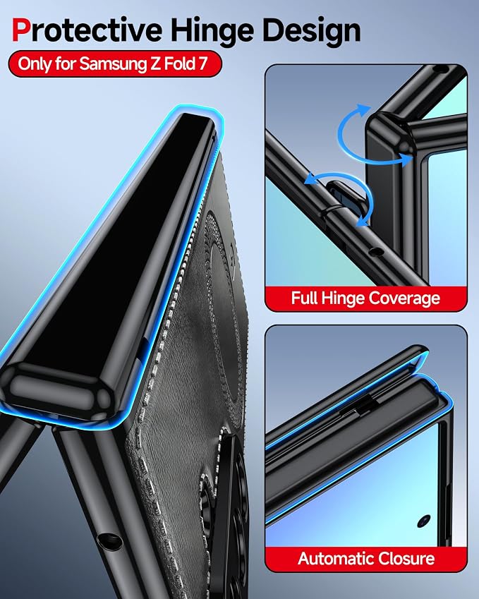LeYi for Z-Fold-7 Case: Built-in Screen Protector Mag-Safe Leather Black | Galaxy Z fold 7 Case Magnetic Full Body Shockproof Hinge Protection Dual Layer Heavy Duty Z Fold7 Case para Samsung Fold