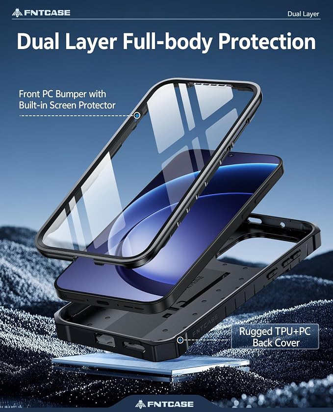 FNTCASE for 11 Pro XL Case Rugged Kickstand 2 Front Frames Black | Built-in Screen Protector 20FT Military-Grade Drop Protection Rugged Heavy Duty Shockproof Full Body Protective Cover