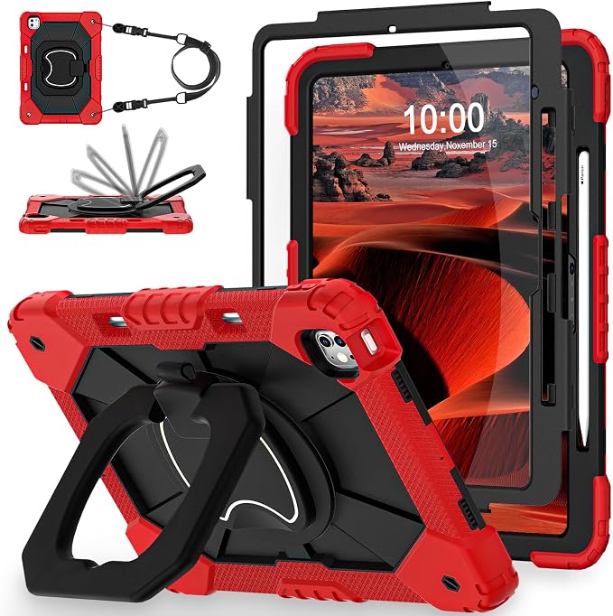 WESOROL Case for iPad Pro 13 Inch M5 2025 / M4 2024 (7th Gen) with Screen Protector/360° Rotating Stand/Pencil Holder/Shoulder StrapMilitary Grade Shockproof iPad Case 13 Inch iPad Pro M5/M4Black