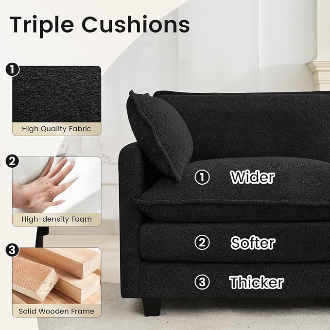 ROWHY Oversized Modular Sectional Couch with 2 Movable Ottoman, 148" Modern Convertible U Shaped Sofa Set, 4 Seat Comfy Cloud Couch with 2 Throw Pillows, for Living Room, Chenille, Black