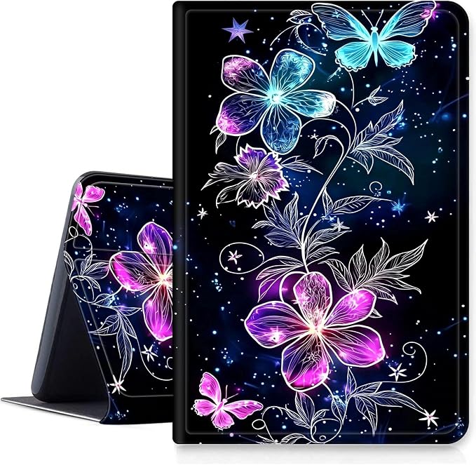 Case for Fire 7 2019/2017/2015Black Cat Purple Roses | DIGTIALL Slim Cover for Fire 7 Tablet 9th/7th/5th Gen 7.0 Folding Stand Protective Case Auto Sleep/Wake Smart Shell