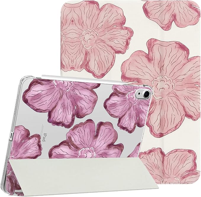 Lovmooful for iPad 9/8/7 Gen Case with Pencil Holder Cute-Bear Flower | Fit for iPad 9/8/7 (10.2-Inch2021/2020/2019 Model9th/8th/7th Generation)Soft TPUTrifold StandProtectiveGirly