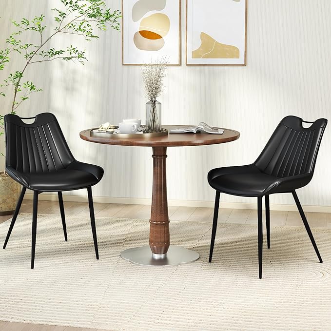 Giantex Dining Chairs Set of 4, PU Leather Upholstered Kitchen Dining Room Chairs w/Handle, Metal Legs, Curved Back, Modern Armless Accent Side Chair for Living Room, Restaurant (PU Black)