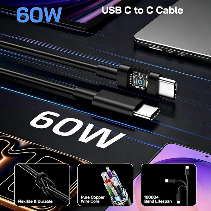60W USB C Charger Samsung 2Pack 60 Watt Super Fast Charging Type-C Charger for Samsung Galaxy S26/S25 S24/S23/S22 with 6FT/10FT/10FT USBC Cables Compatible with iPhone 17/16/15 Tab S9+ MacBook