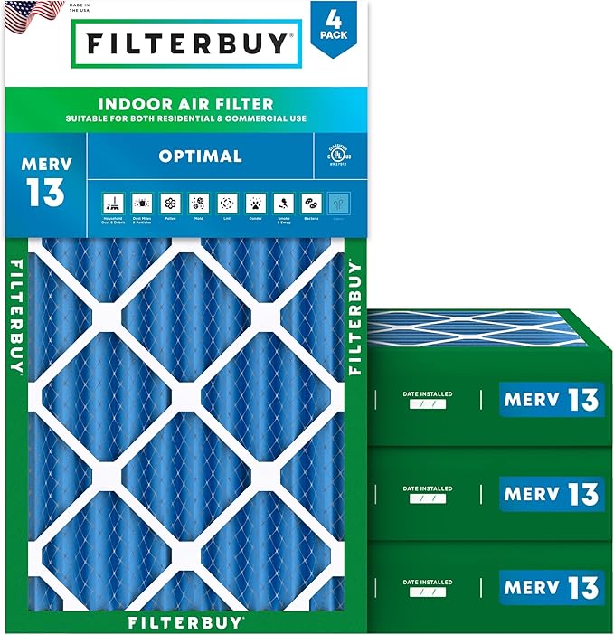 Filterbuy 12x24x4 Air Filter MERV 13 Optimal Smoke & Allergy Defense,