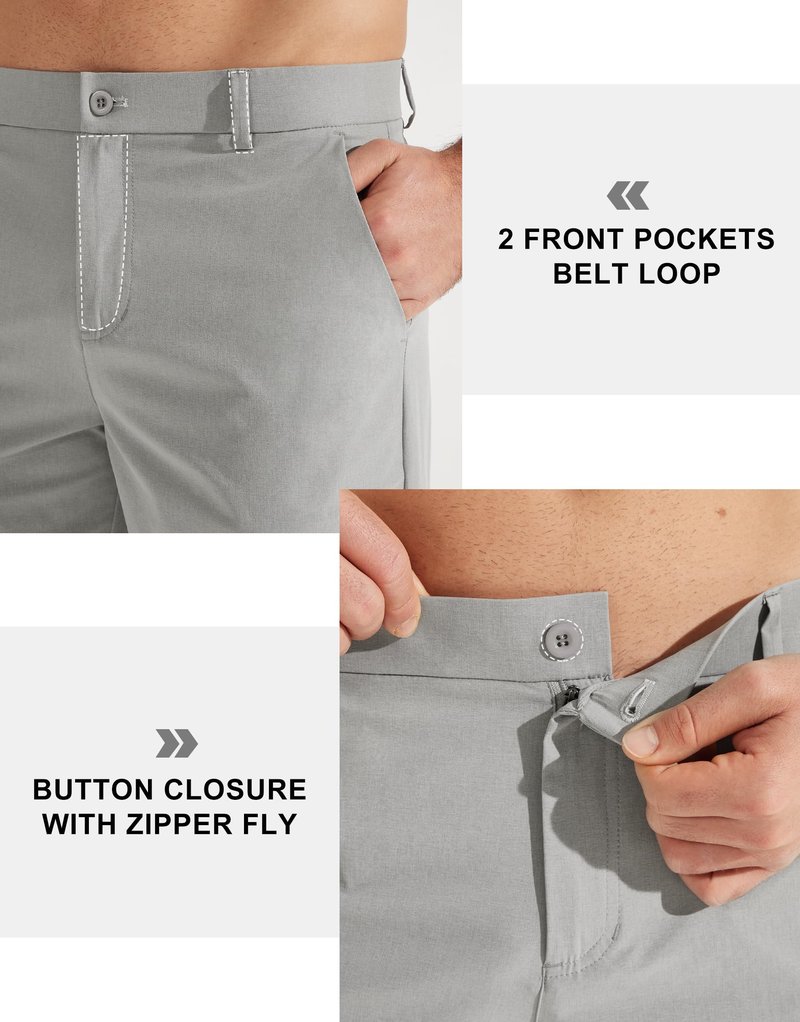 Libin Mens Golf Pants Stretch Work Dress Pants 30" Quick Dry Lightweight Business Casual Slacks for Men Travel Vocation Water Resistant, Neutral Grey, 40W x 30L