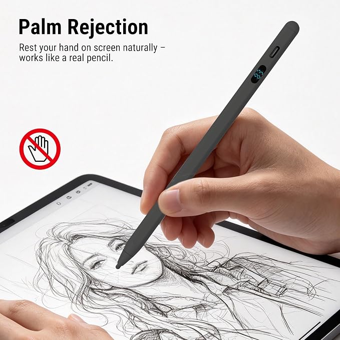 LED Battery Display Stylus Pen Dual Modes Fast Charge Universal Active Digital Pencil for iPad iPhone Samsung Android &lt2ms Low Latency Tilt Sensitivity for Drawing Note Taking No Bluetooth Styl