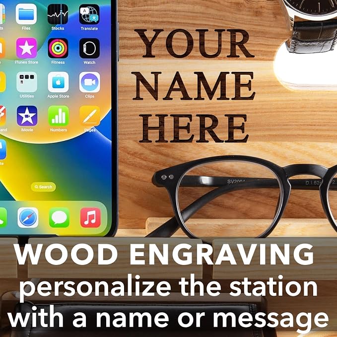 Greta Oto Wooden Personalized Docking Station gift for men Fathers Day Gift Personalized Gifts