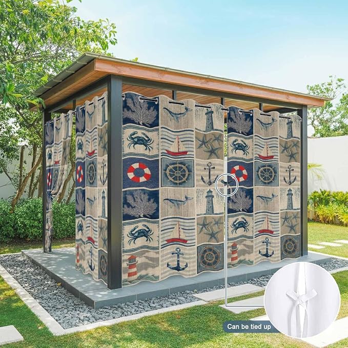 Oceans Outdoor Curtains for Patio Shell Starfish Whales Summer Vintage