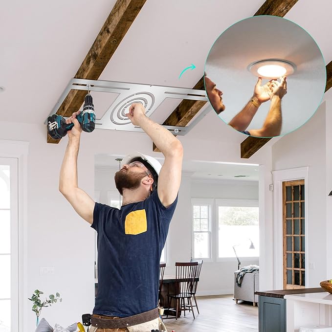 New Construction Mounting Plate, 3-4-6 Inch, LED Recessed Lighting Housing Kits for remodeling, Basement remodeling, Hanging Ceiling and LED Lighting, Shallow Recessed Lighting Housing Plate,20PC