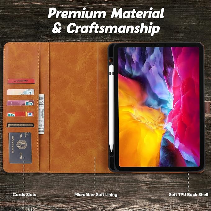 Flip Case for Apple iPad 10.2 9th 8th 7th Generation 2021/2020/2019 Pencil Holder Smart Cover Auto Sleep Wake Protective Documents Pocket Stand Snap Closure Case for iPad 10.2 Inch Black