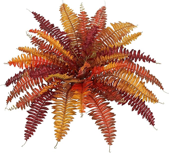 Fall Ferns Artificial Plants 37 Fronds Faux Ferns for Outdoor Planter Fake Fall Leaves Stems Artificial Fern Bouquet Silk Autumn Shrubs for Table Centerpiece Porch Vase Home Garden Thanksgiving Decor