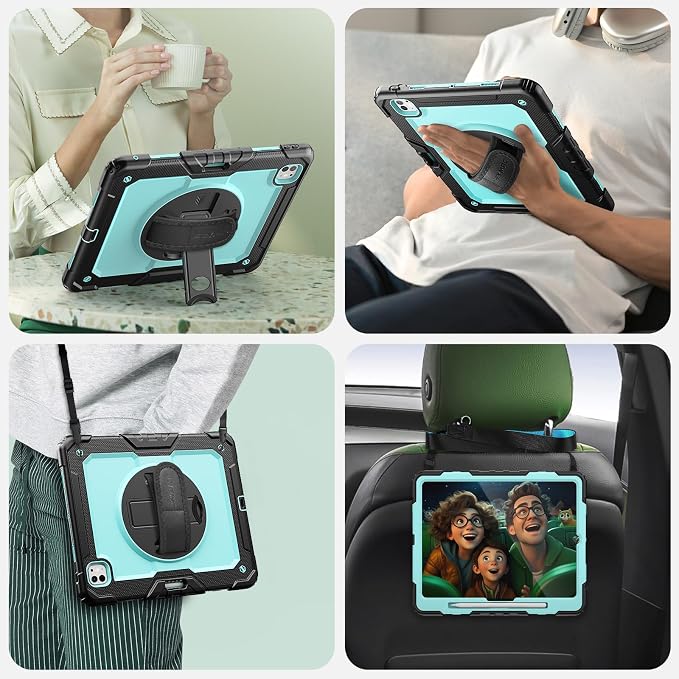SEYMAC for iPad 9th/8th/7th Generation Case 10.2 2021-2019 Full-Body Shockproof Protective Case with Screen Protector Rotating Stand/Handle/Shoulder Strap for iPad 10.2 Blue/Black