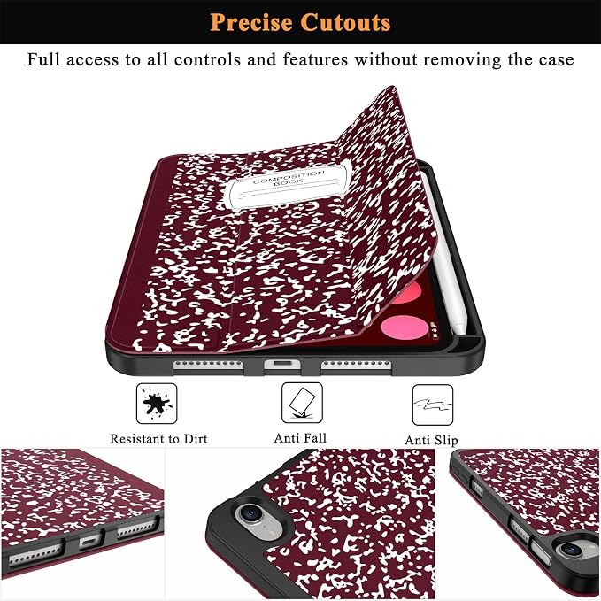 Soke Case for iPad mini (A17 Pro) 7th/ 6th Generation (Book Wine) | Built-in Apple Pencil Slot fit iPad Mini 2024 and 2021 8.3 inch Auto Sleep/Wake