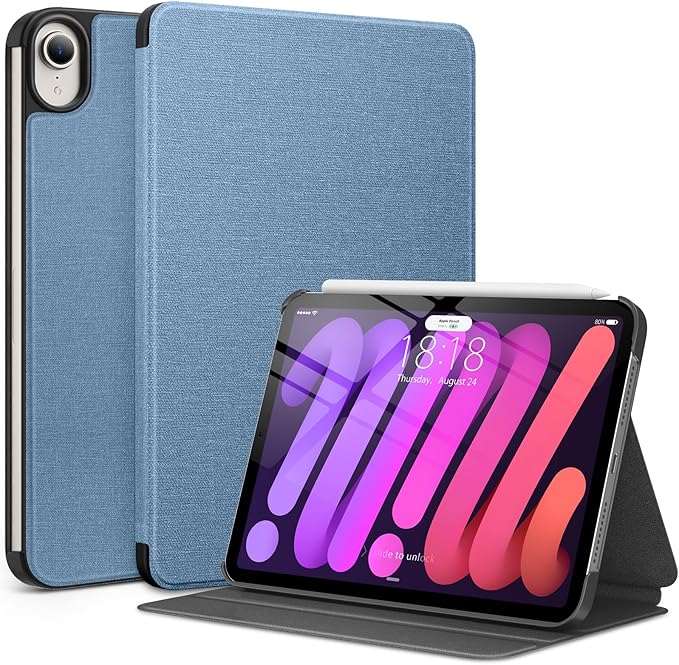 DTTO Case for iPad mini 7 (A17 Pro) 2024 iPad mini 6th Generation 2021 Fabric Texture Hard Back Cover iPad mini 7/6 Case 8.3 Inch with Auto Wake/Sleep Support Apple Pencil Charging Light Blue