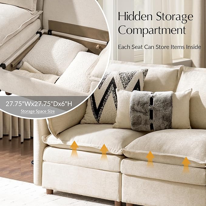HULALA HOME 98'' Power Recliner Sofa with Dual-Layered Cushions, Oversized Modular Sectional Sofa L Shaped Couch with Storage Ottoman, 4 Seater Cloud Couch for Living Room, Beige