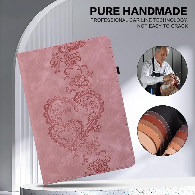 Case for Lenovo Tab M9 Cover 9.0 inch (TB-310FU2023 Released) Embossed Premium PU Leather Flip Stand Case with Elastic Band/Card Slots/Pen Holder for Lenovo Tab M9 Tablet - Pink