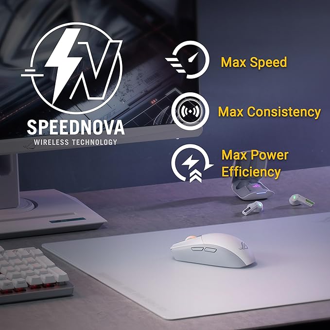 ASUS ROG Strix Impact III Wireless Gaming Mouse, 57 G Lightweight, 36K DPI Sensor, Bluetooth & 2,4GHz RF, ROG SpeedNova, Up to 618hrs Battery Life, Replaceable Switches, ROG Omni Receiver, White
