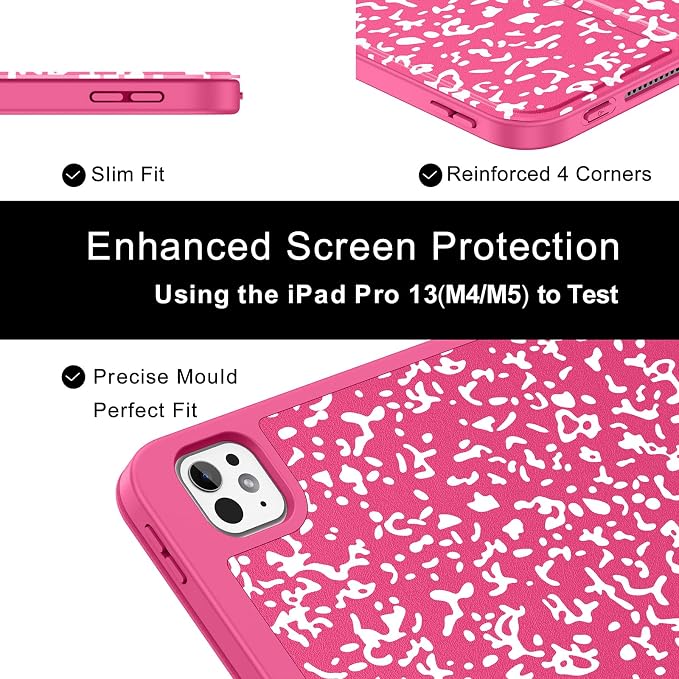 Soke Case for New iPad Pro 13 Inch (M5/M4 2025/2024 Release) with Pencil Holder Trifold Stand Shockproof [Support Apple Pencil Charging + Auto Wake/Sleep] Soft TPU Back Cover Book Black