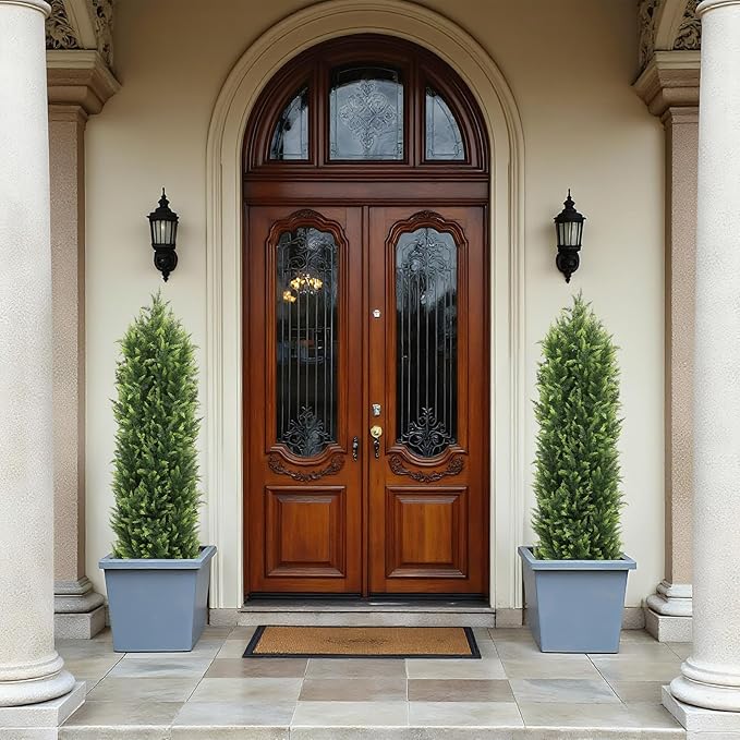 THE BLOOM TIMES 5FT Tall Artificial Cedar Topiary Trees Set of 2, UV Resistant Large Faux Cypress Evergreen Plants for Outdoor Planters, Realistic Fake Bushes & Shrubs for Front Porch Christmas Decor
