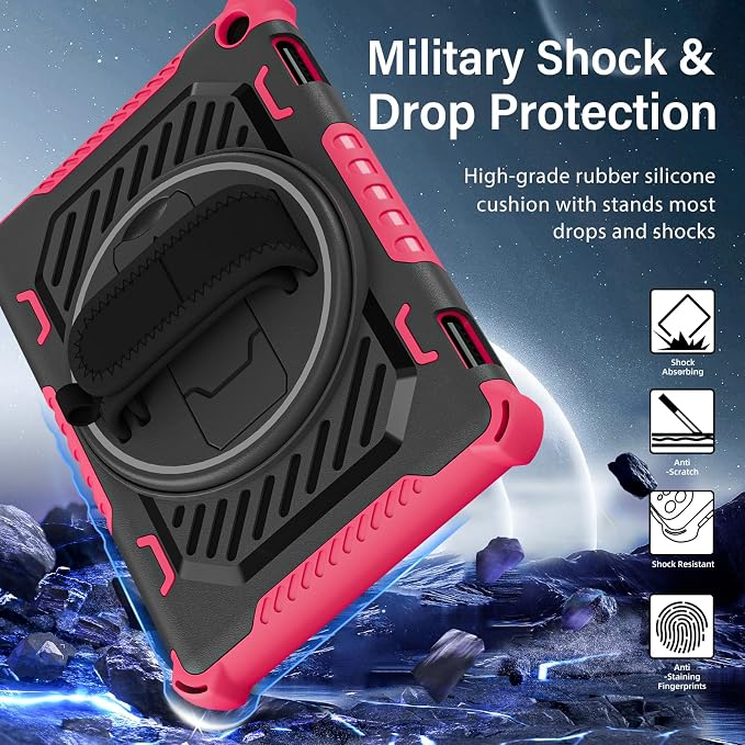 for Flre HD 8 &amp 8 Plus Case 12th/10th Generation | (2024/2022/2020 Release) with 360 Kickstand Hand Strap for Kids