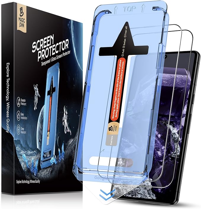 MAGIC JOHN for Google Pixel 8 Tempered Glass Screen Protector Easy Install | 2 Pack Auto Dust-Elimination Bubble Free HD Clear