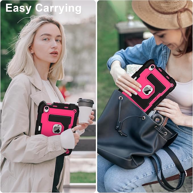 Kids Case Compatible with iPad mini 7 A17 pro 2024 Mini 6 8.3”Colorful Shockproof Case with Pencil Holder and Adjustable Big StandHandle Strap for iPad mini 6th 7th Gen