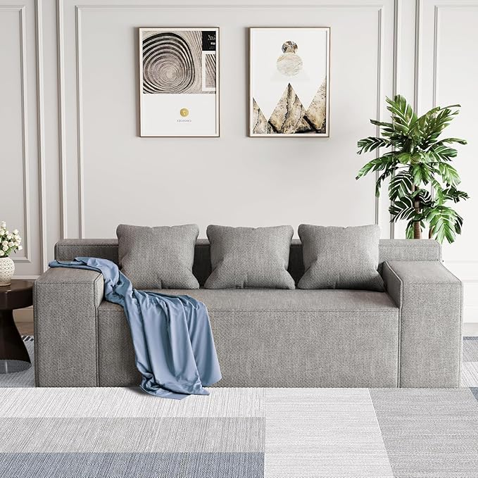 Modular Sectional Sofa, 3 Seater 105" Deep Seat Corduroy Lounge Sofa with Movable Cushions, Modular Couch for Small Spaces, Living Room, Bedroom, Apartment, Office - Gery