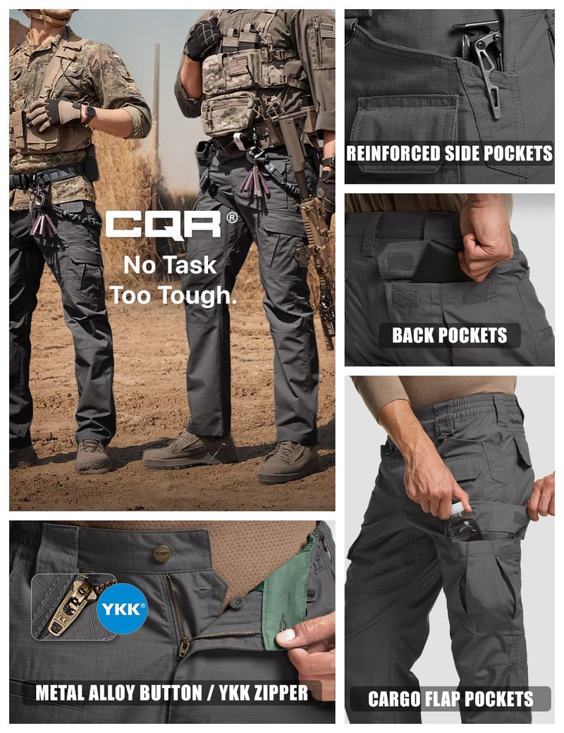 CQR Men's Tactical Pants, Water Resistant Ripstop Cargo Pants, Lightweight EDC Work Hiking Pants, Outdoor Apparel, Duratex Mag Pocket Charcoal, 38W x 34L