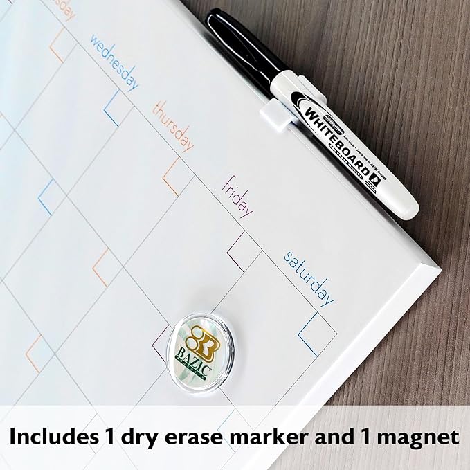 BAZIC Products Magnetic Dry Erase Calendar Board Tile + Markers & Magnets, 14" X 14" Calendar Whiteboard for Office Schedule Planner, 12-Pack