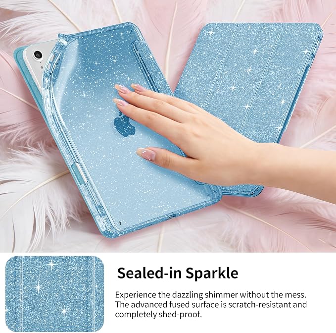 Case for iPad Air 11-inch (M4 2026/ M3 2025/ M2 2024)&amp 10.9-inch (5th/ 4th Gen) 2022/2020 Glittering Sparkly Slim Stand Cover with Clear Back Pencil Holder&amp Shockproof Protection (Black)