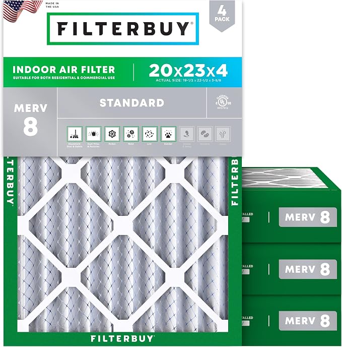 Filterbuy 20x23x4 Air Filter MERV 8 Essential Dust & Allergy Defense,